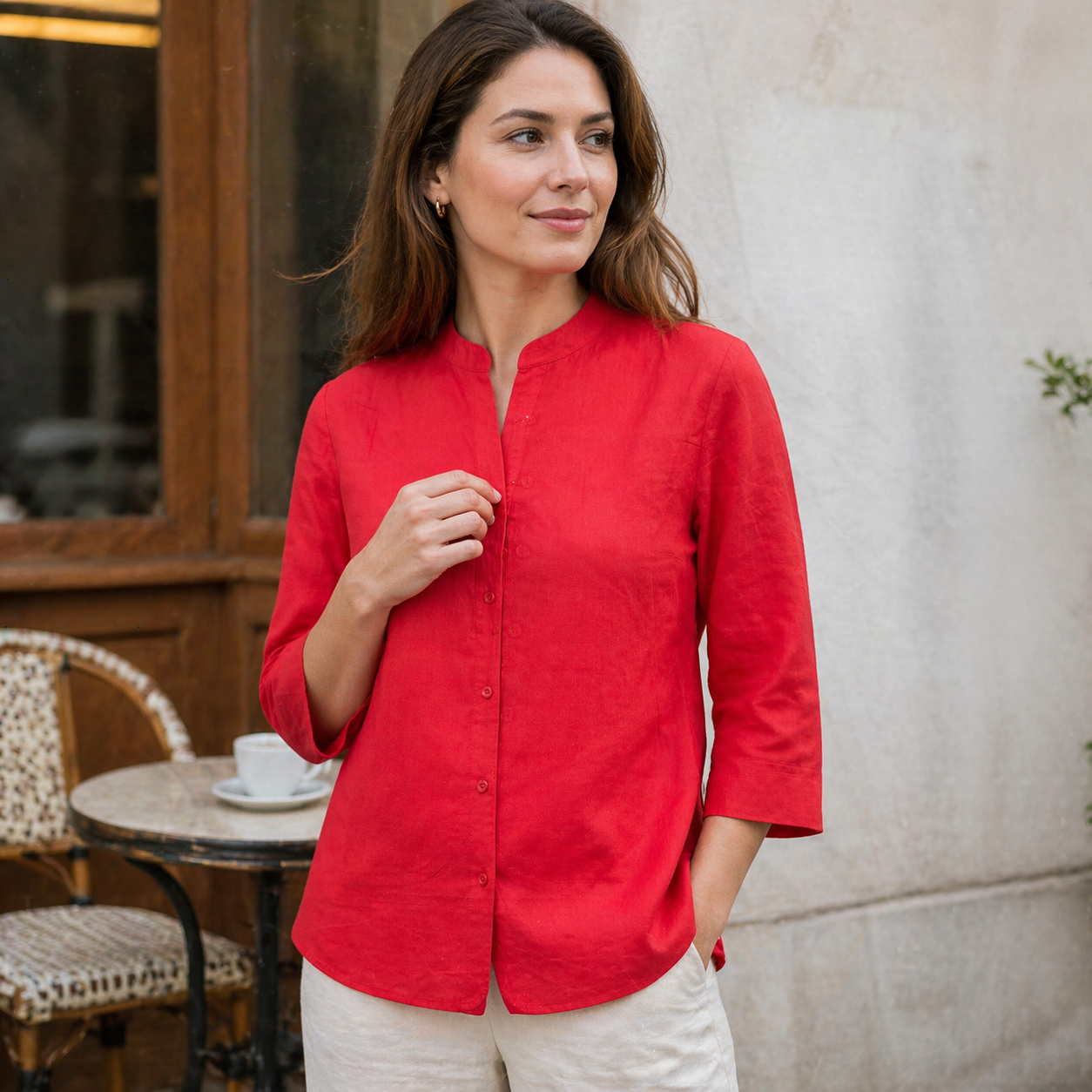 Leona - Women’s Linen High Collar Blouse