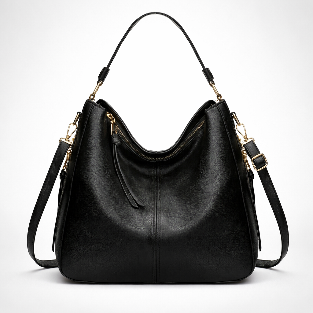 Large Leather Hobo Shoulder Bag - Spacious Interior