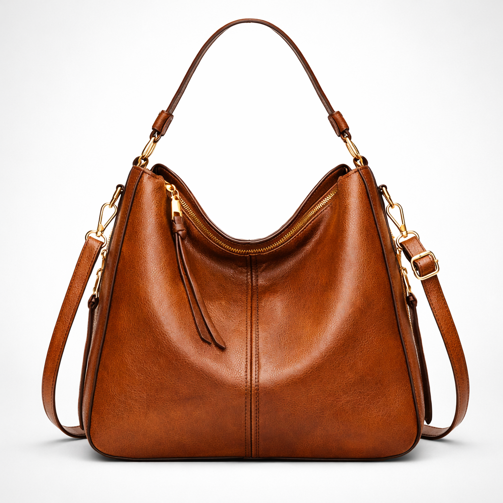 Large Leather Hobo Shoulder Bag - Spacious Interior
