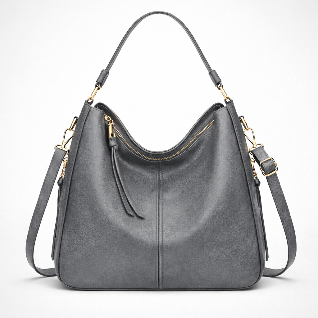 Large Leather Hobo Shoulder Bag - Spacious Interior