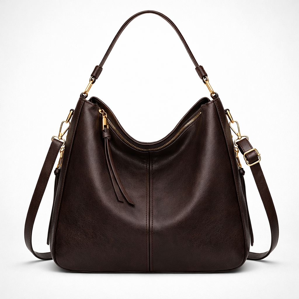 Large Leather Hobo Shoulder Bag - Spacious Interior