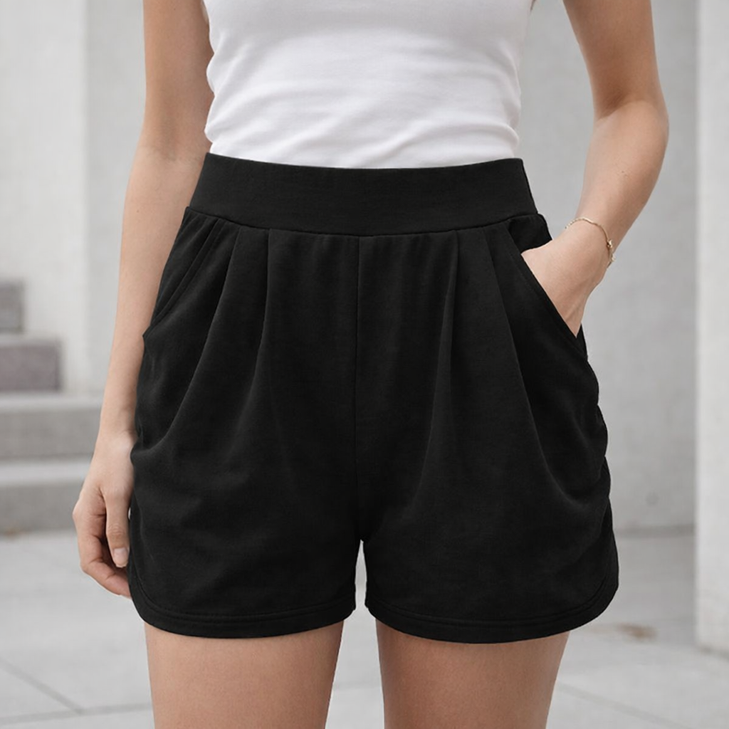 High-Waisted Women's Shorts - Pleated Front - Side Pockets