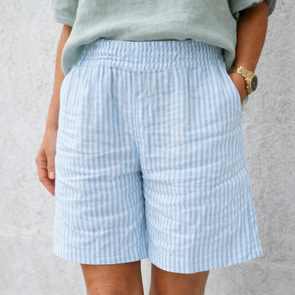 Women's Striped Culotte Shorts - Summer - Elastic Waist
