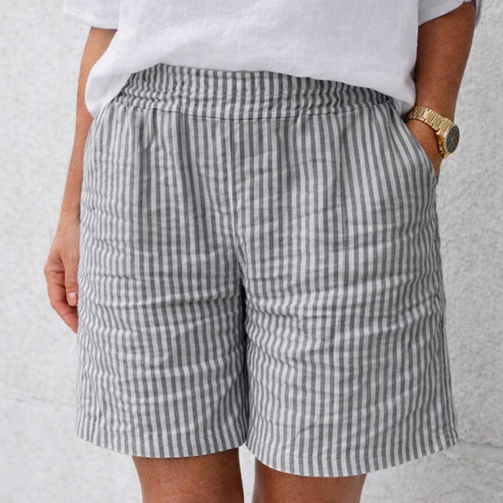 Women's Striped Culotte Shorts - Summer - Elastic Waist