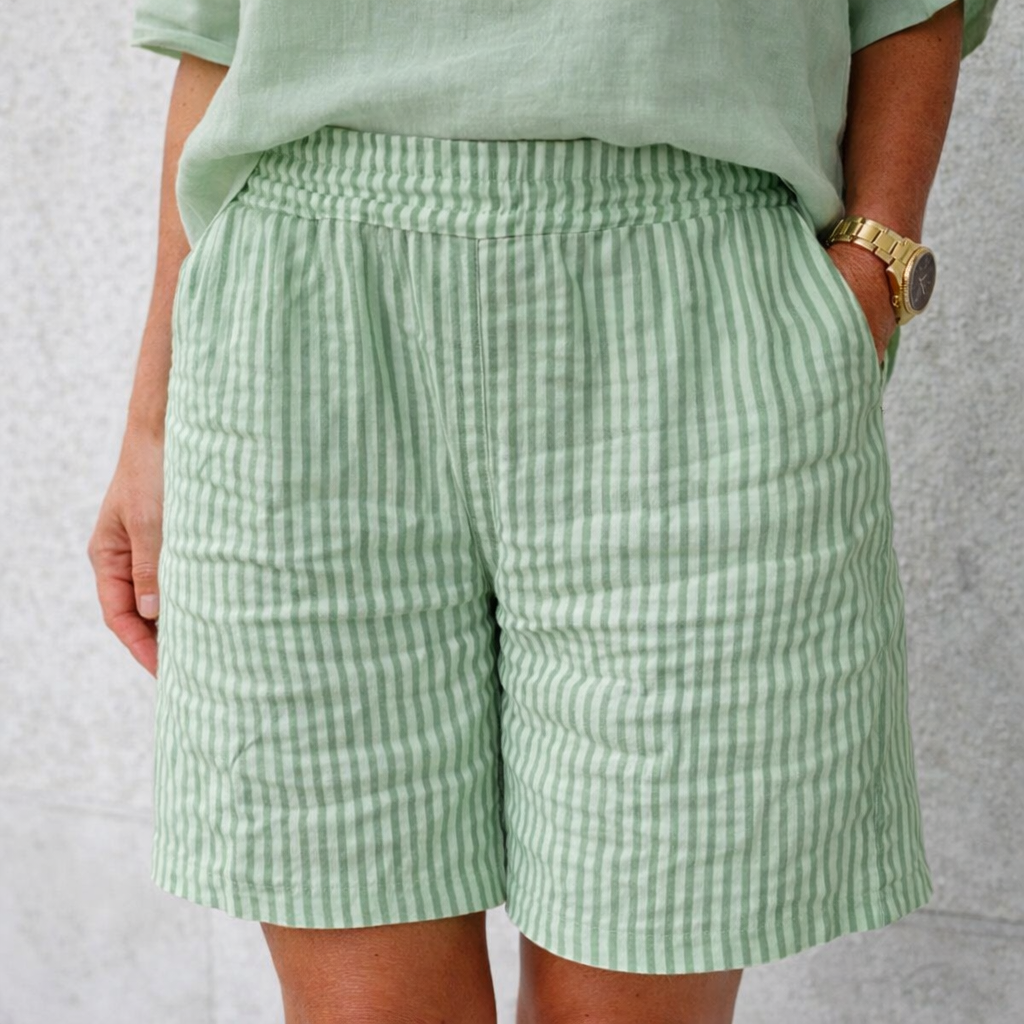 Women's Striped Culotte Shorts - Summer - Elastic Waist