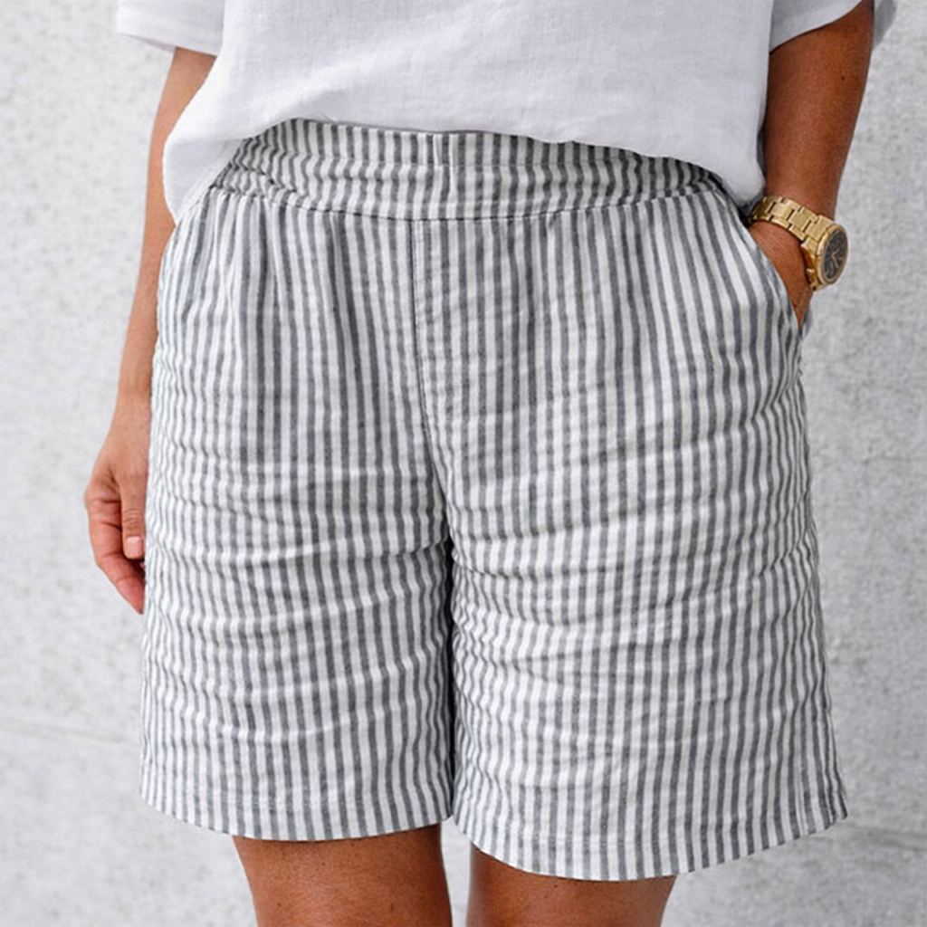 Women's Striped Culotte Shorts - Summer - Elastic Waist